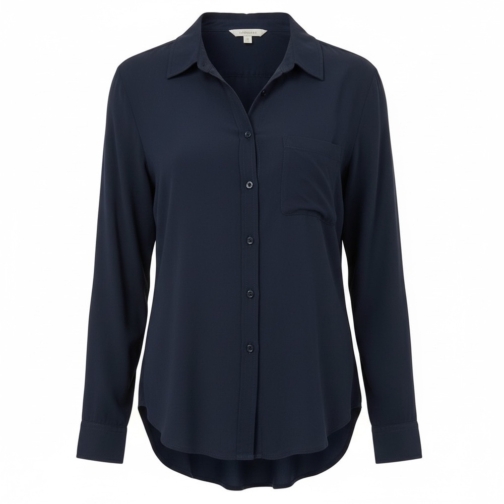 Felicite navy button down blouse, size 2